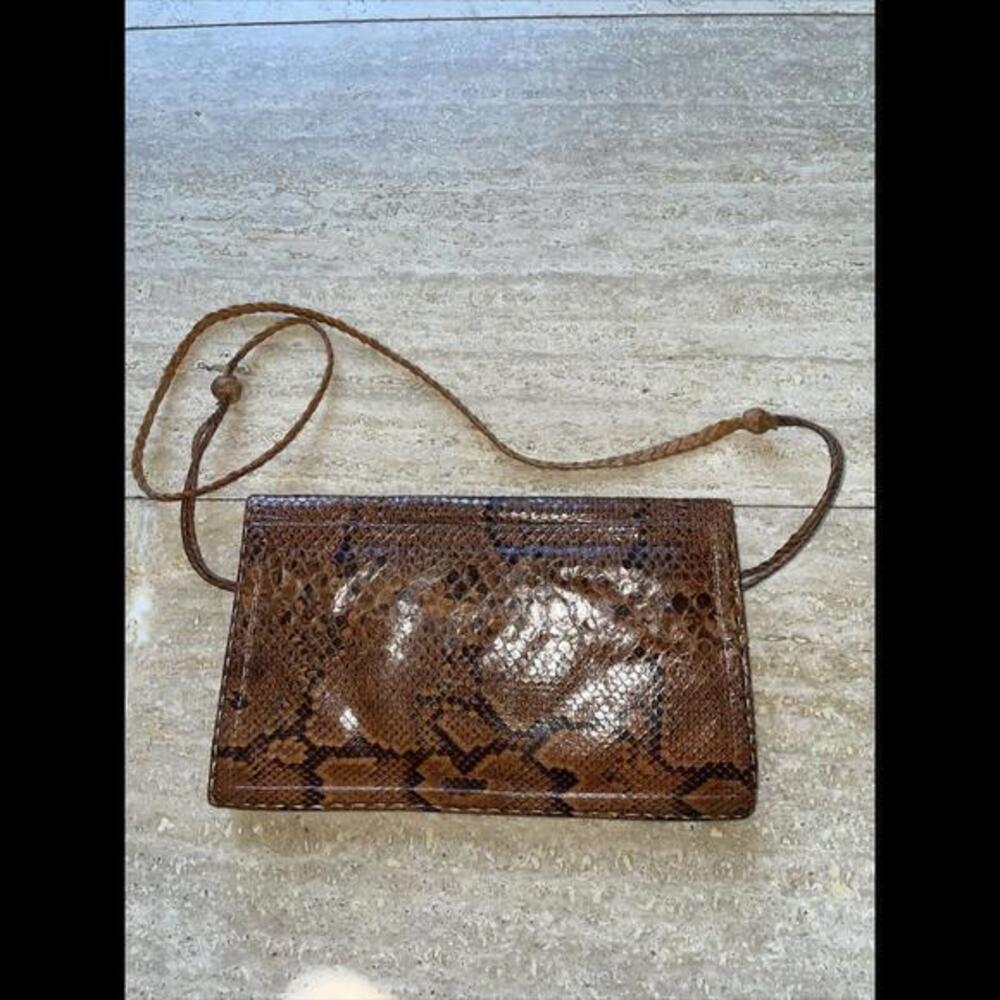 VTG Brown Python Snake Skin Leather Envelope‎ Clu… - image 3